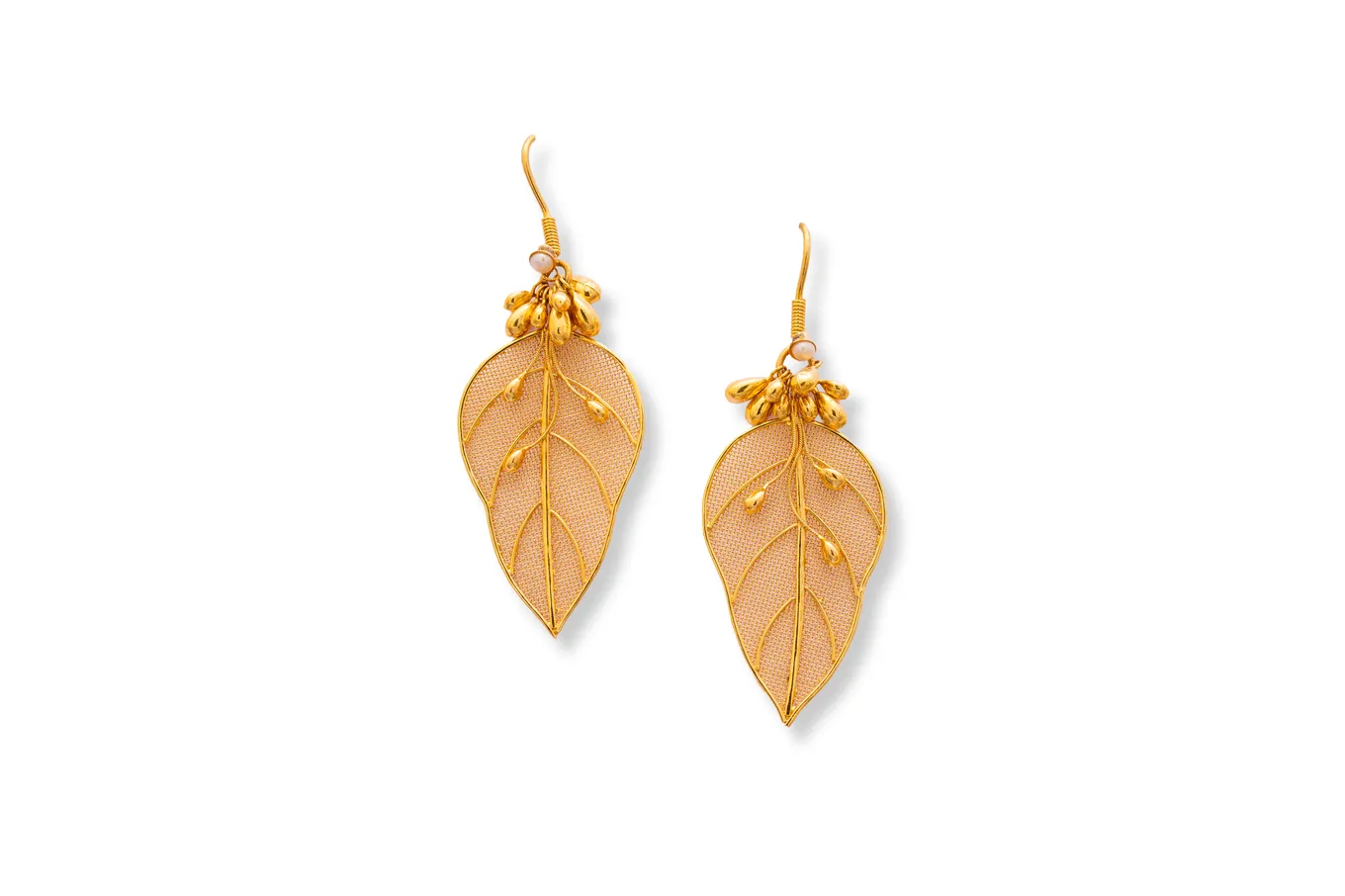 Ethnic Leaf Gold Hook Earrings