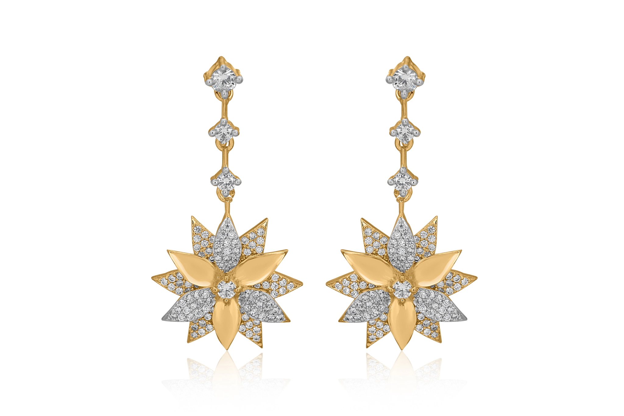 SHIMMERING PETALED SILVER DROP EARRING