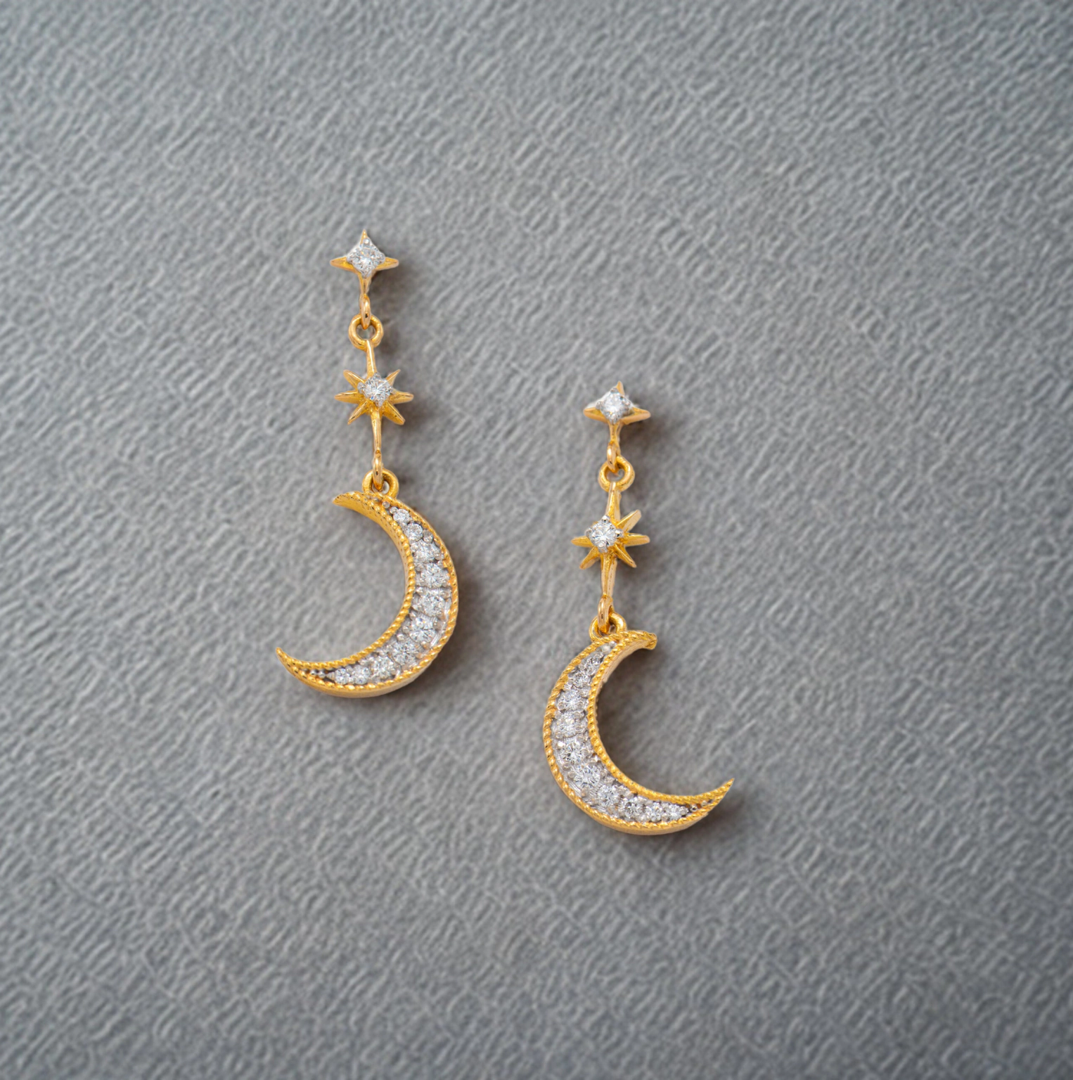 CRESCENT DROP DIAMOND EARRINGS(18K WITH  LAB GROWN DIAMONDS)