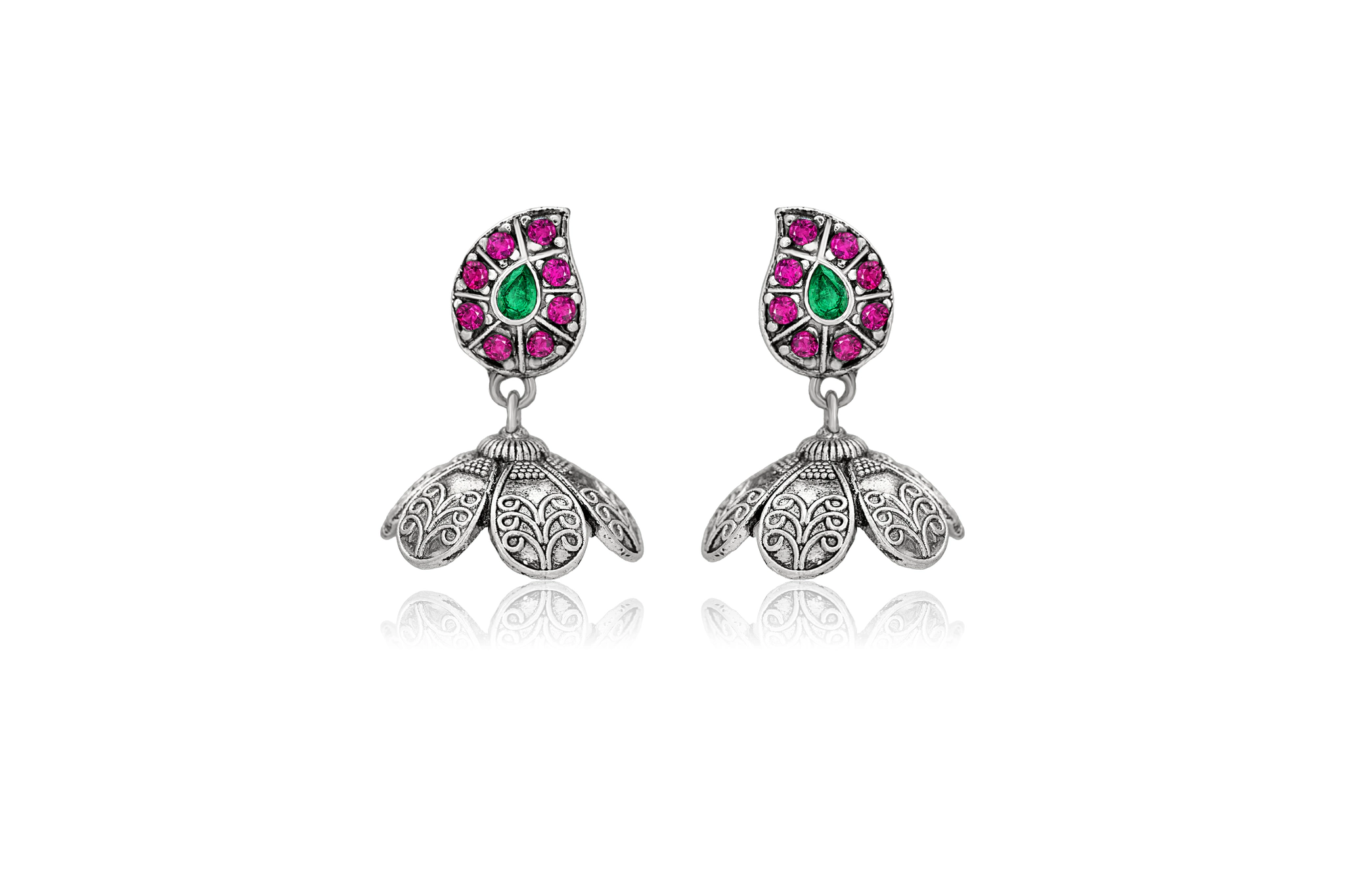 Colourful floral silver jhumka – handcrafted silver EARRINGS
