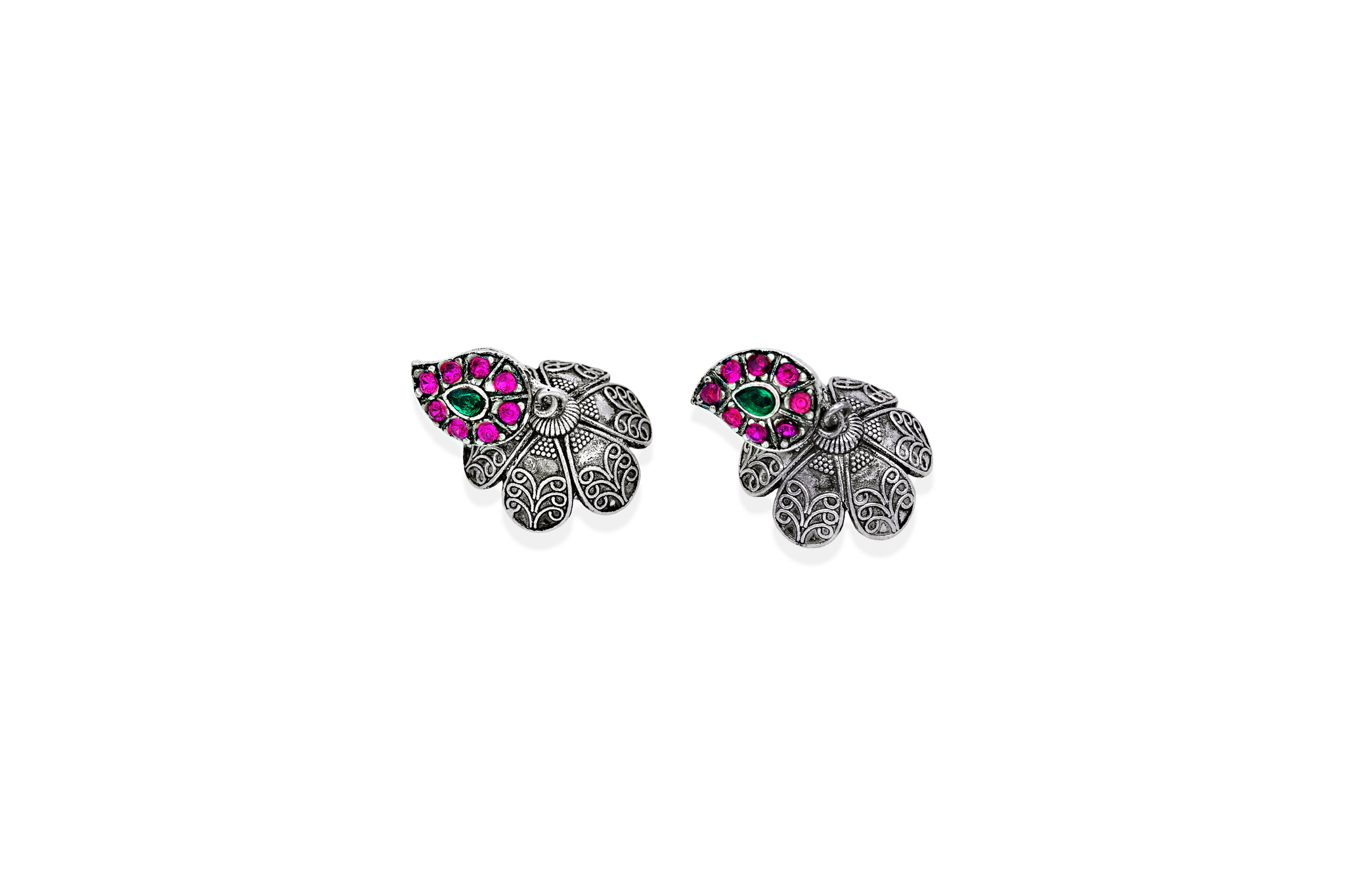 COLOURFUL FLORAL SILVER JHUMKA