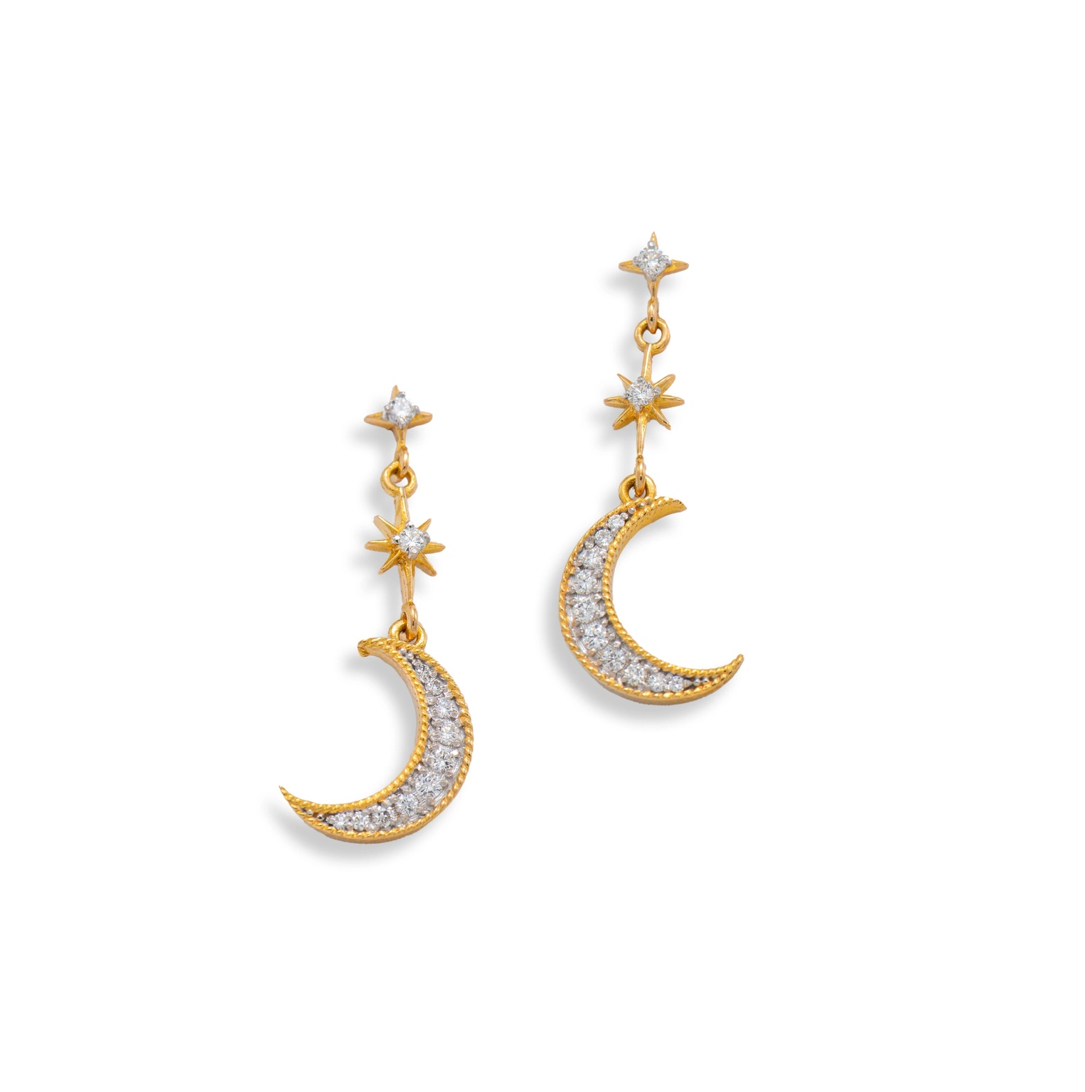 CRESCENT DROP DIAMOND EARRINGS(14K WITH  NATURAL DIAMONDS)