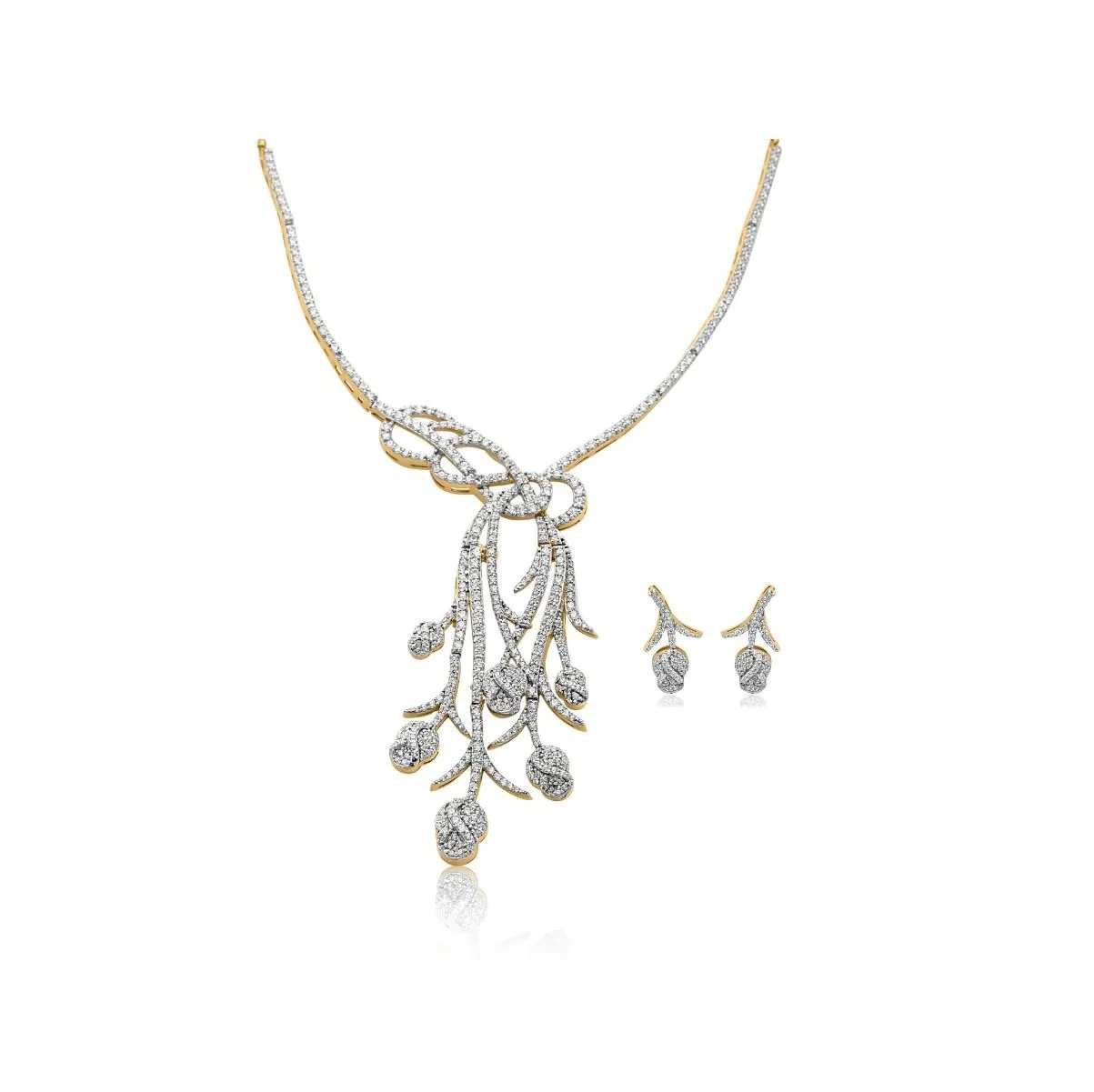 Frosted Roses Diamond Necklace Set (18k With Natural Diamonds)
