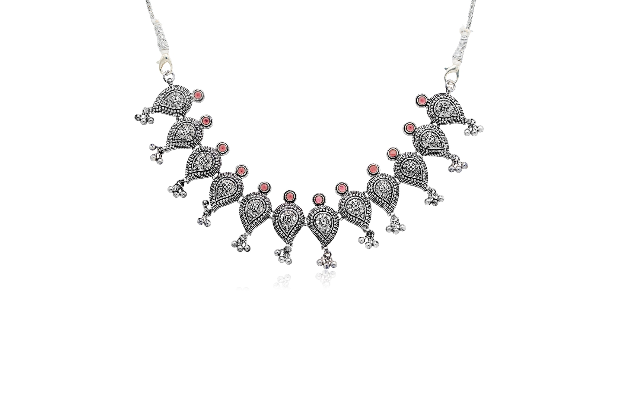 PAISLEY LEAF DROP SILVER NECKLACE SET