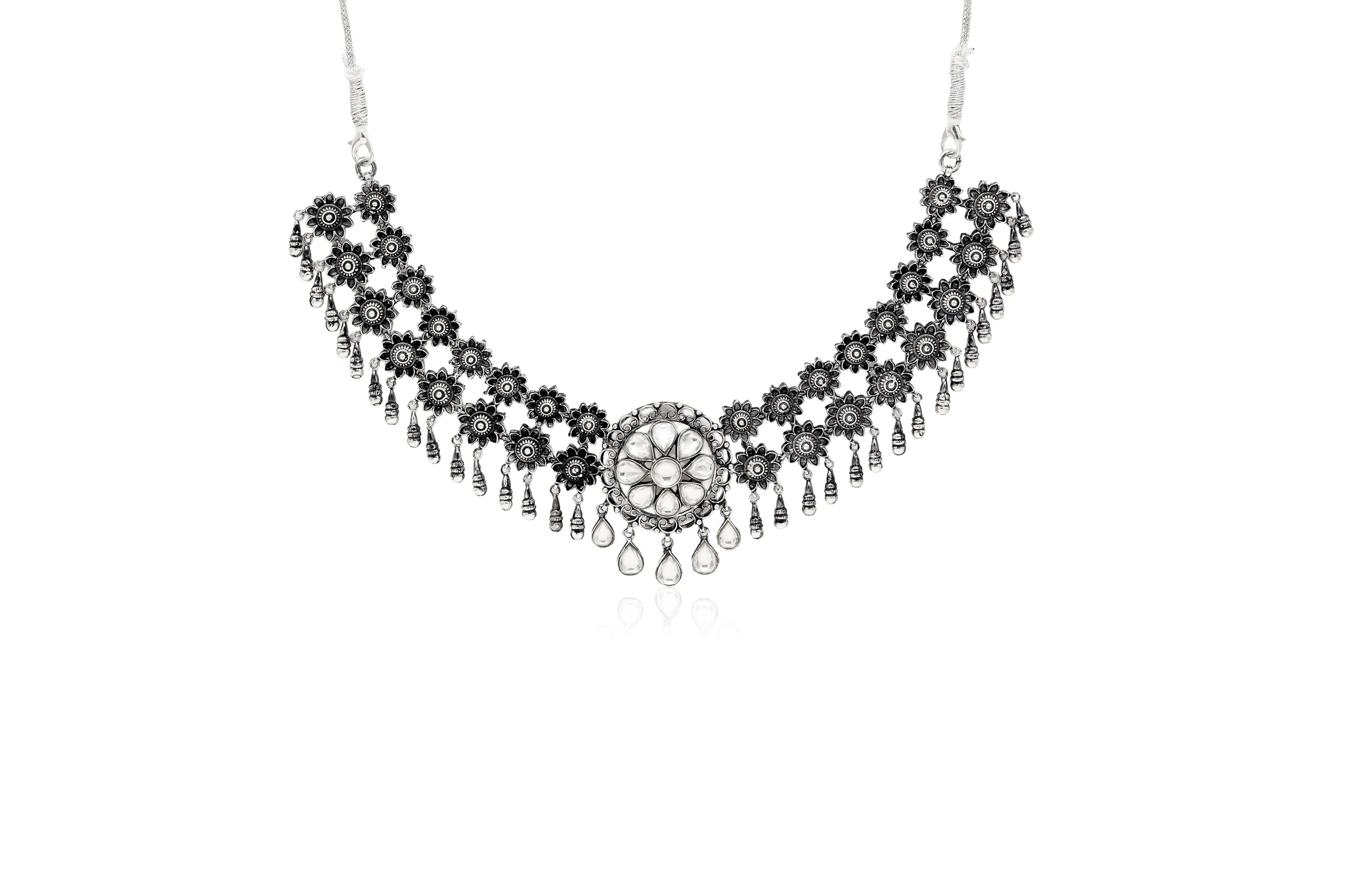 92.5 SILVER FLORAL BLOOM NECKLACE SET