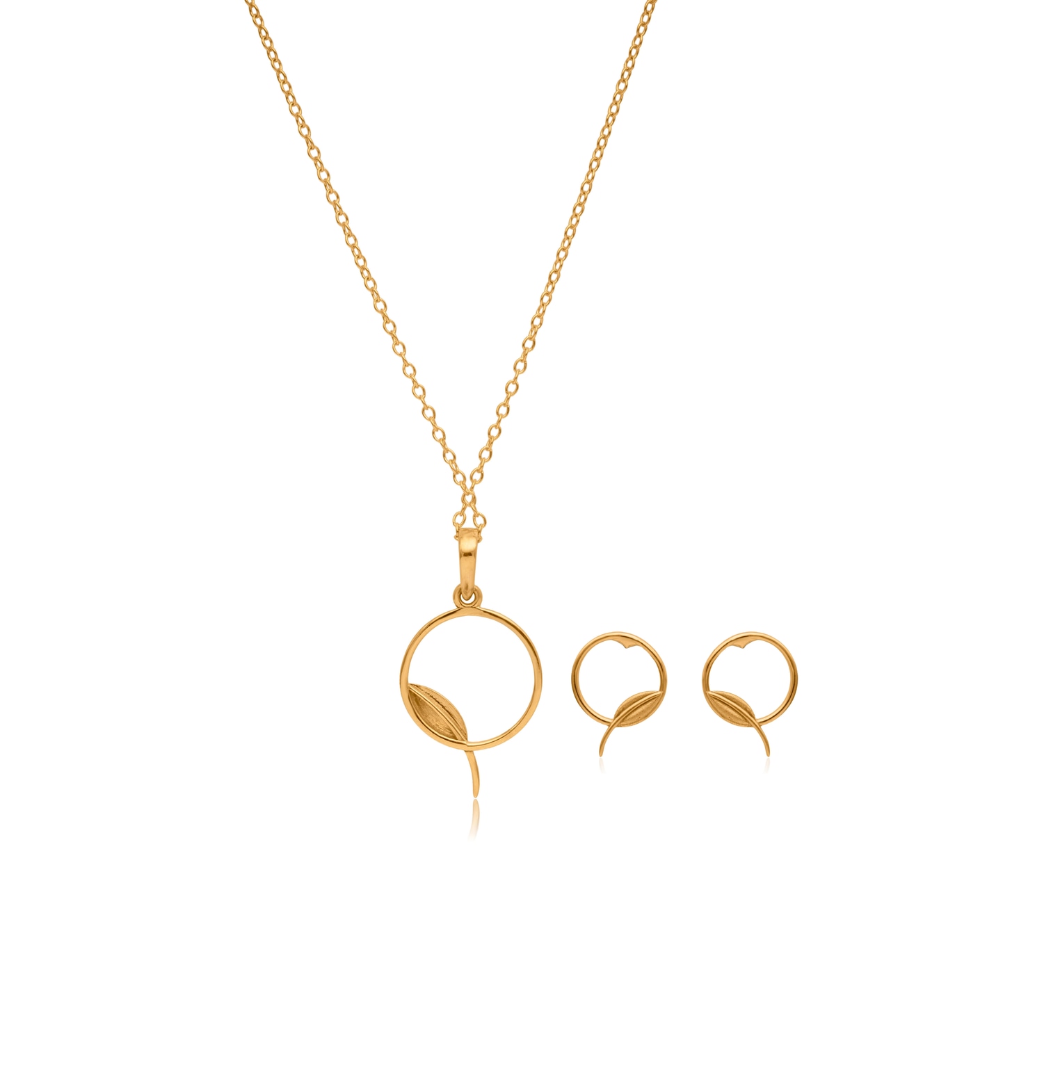 LEAF AND ORBIT GOLD PENDANT SET