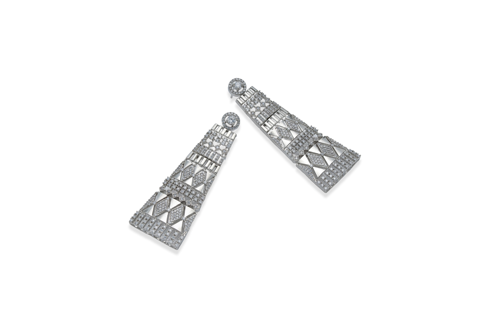 Stellar pyramid silver danglers – handcrafted silver EARRINGS (alternate view)