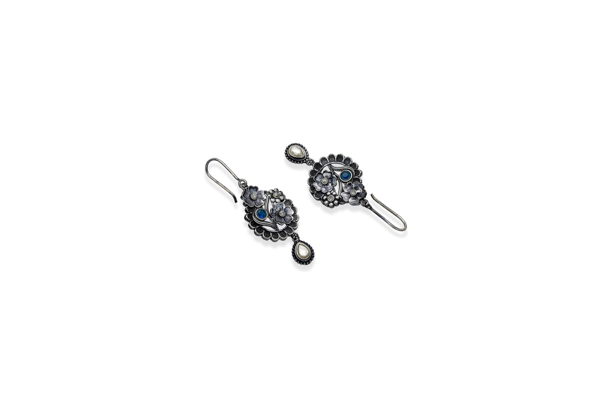 Flora grace silver earrings – handcrafted silver EARRINGS (alternate view)