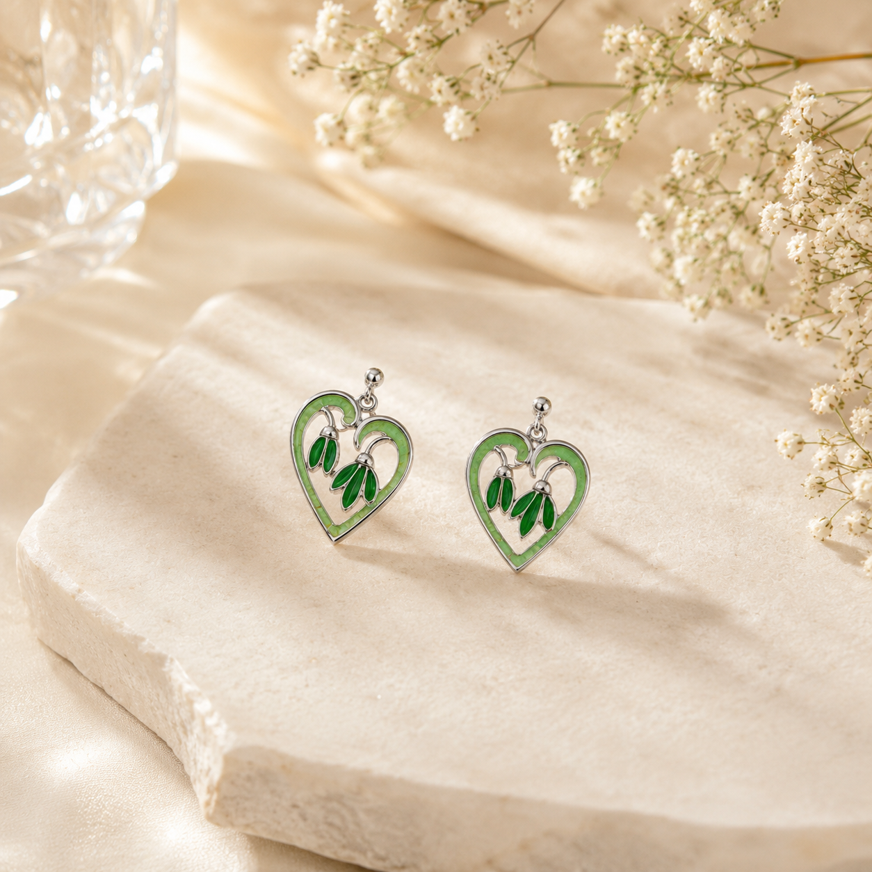 Leaf drop heart silver earrings – handcrafted silver EARRINGS (alternate view)