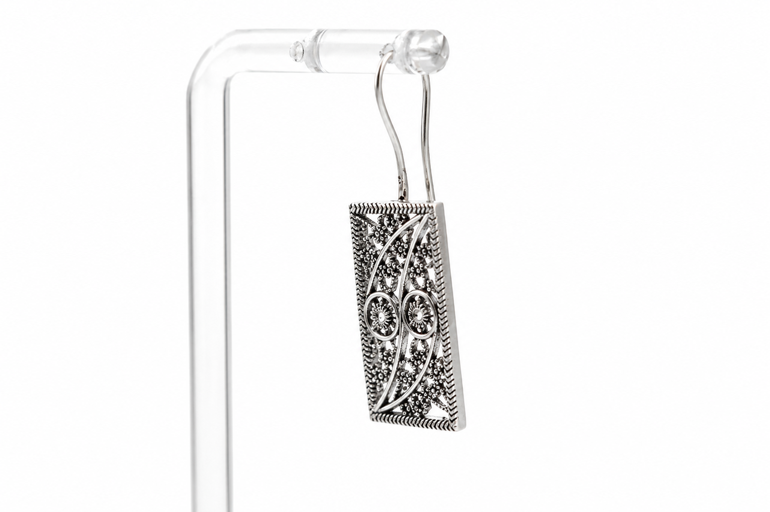 OBLONG SILVER DROP EARRINGS