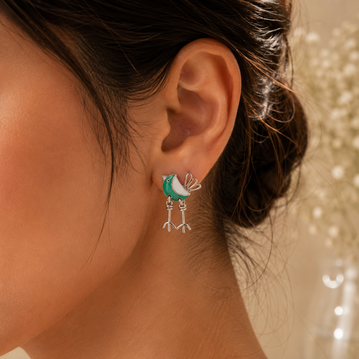 CHIRPY BIRD SILVER EARRINGS