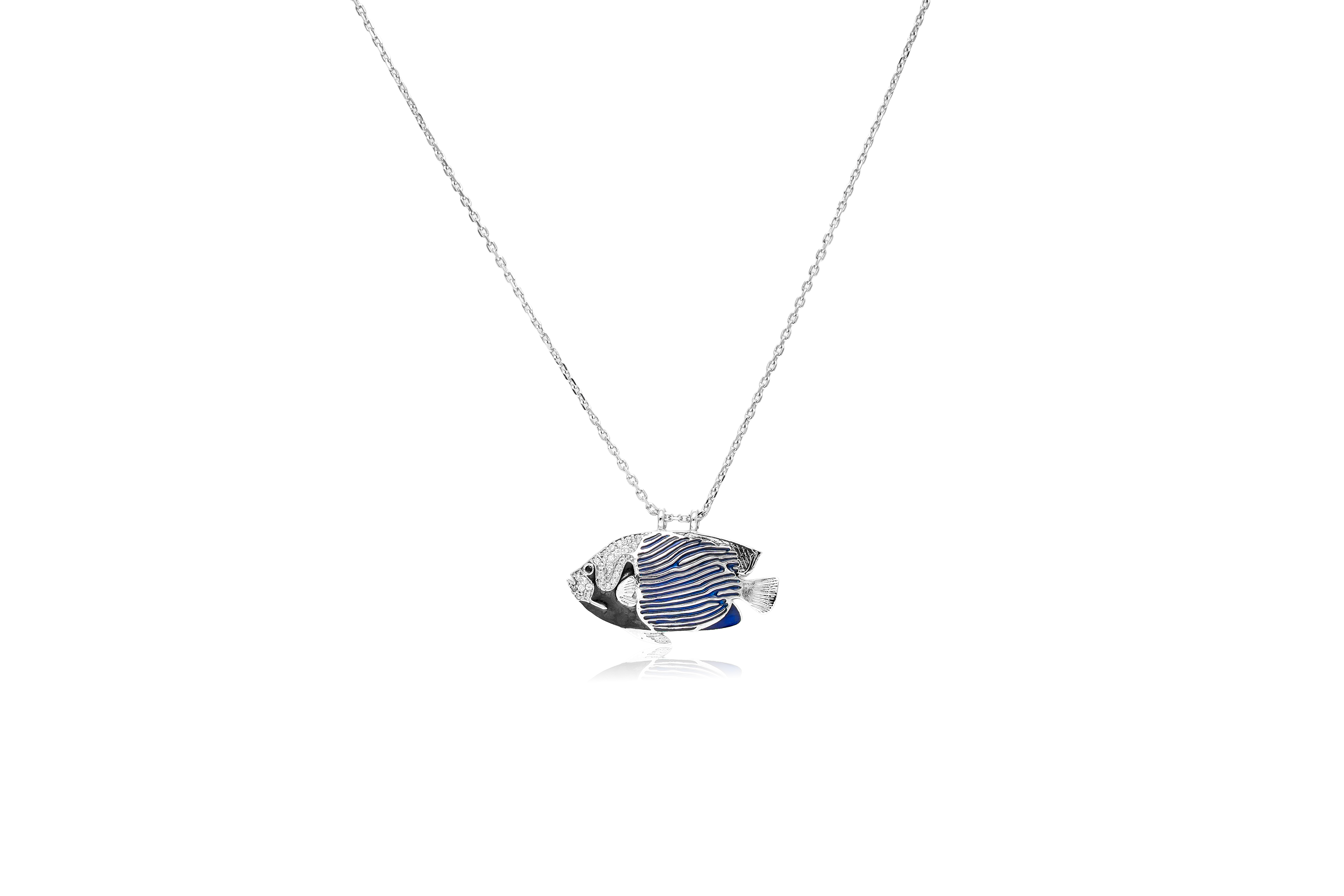 GLOWING AQUA FISH SILVER PENDANT