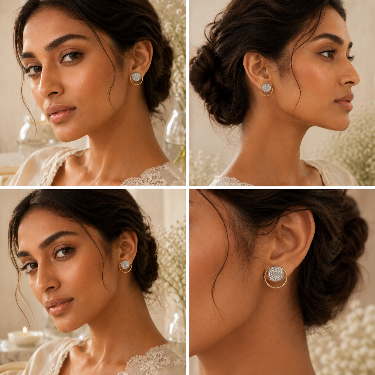 Dual Circular Ringed Silver Earrings