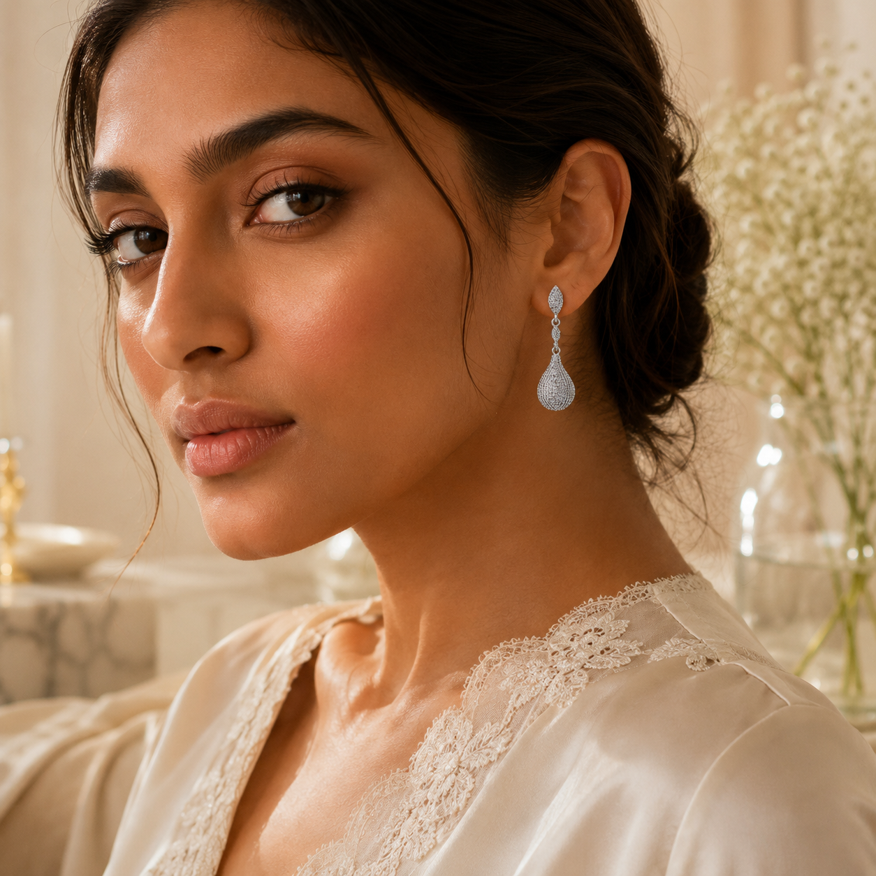 Zirconian Drop Silver Earrings