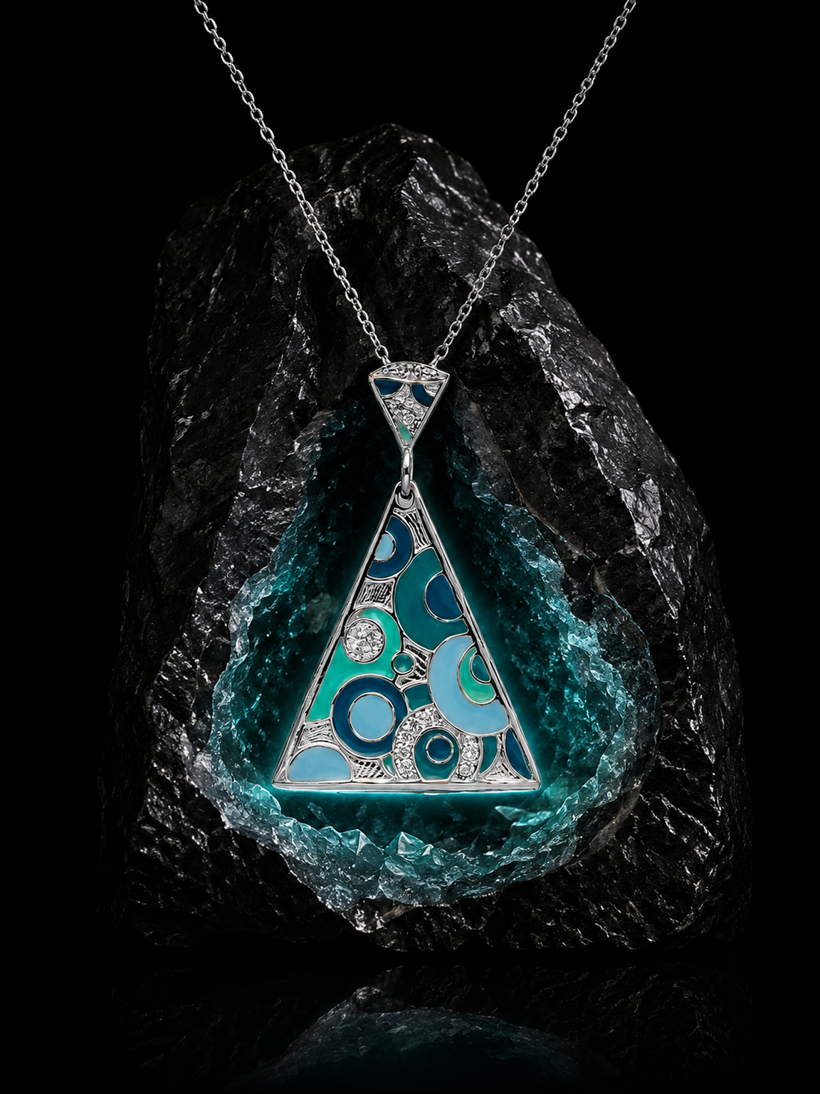 Handcrafted sterling silver pendant with turquoise enamel on a fine chain, from the silver jewellery under ₹1,000 edit