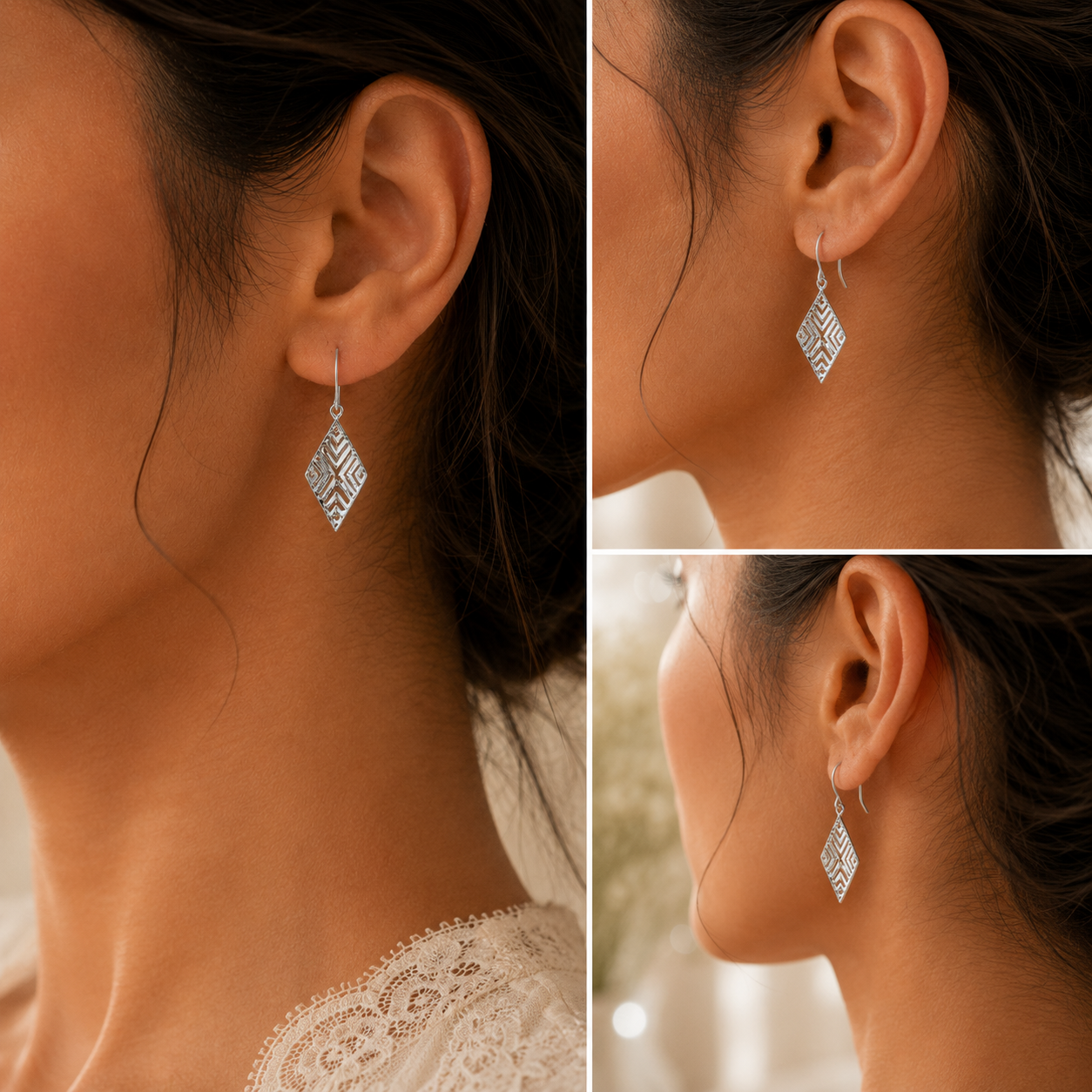 RHOMBUS SILVER DROP EARRINGS