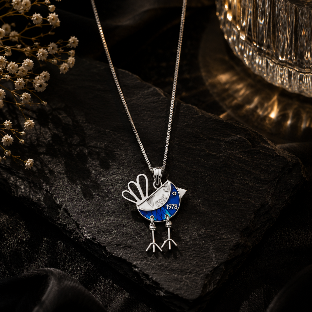 Cute twitter silver pendant – handcrafted silver PENDANTS (alternate view)