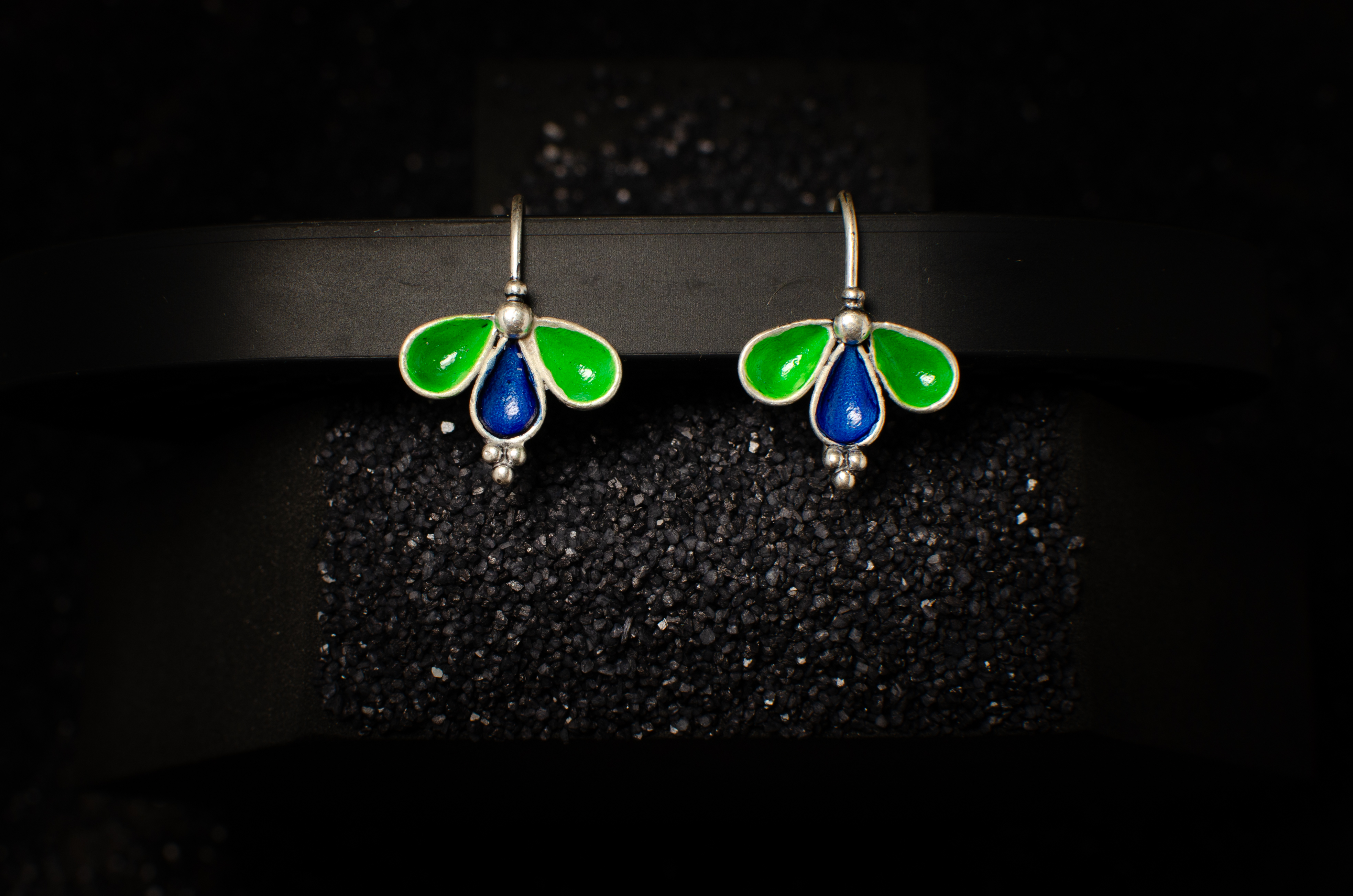 Colourful silver drop earrings – handcrafted silver EARRINGS (alternate view)