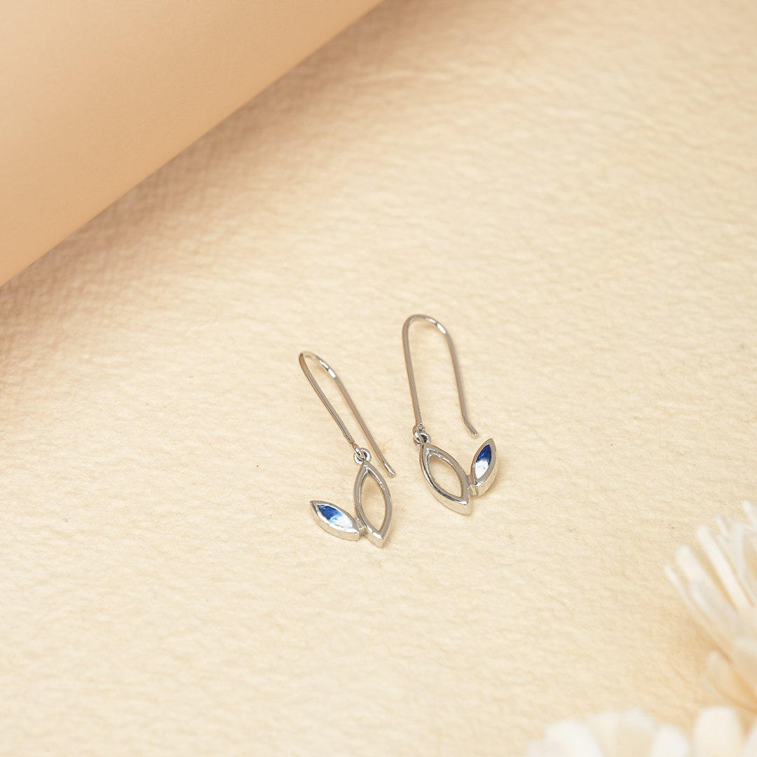 Contemporary silver leaf drop earrings – handcrafted silver EARRINGS (alternate view)