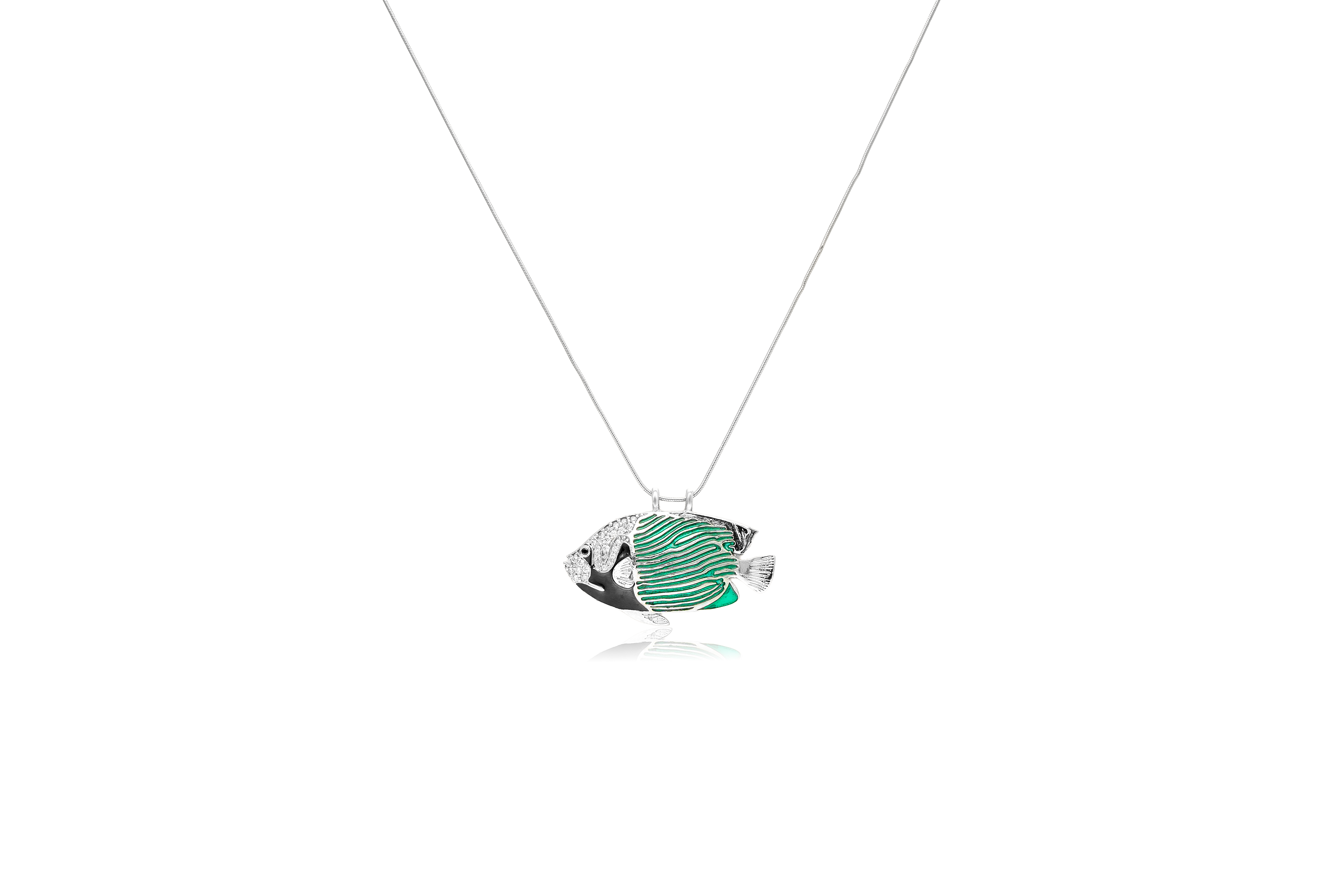 GLOWING AQUA FISH SILVER PENDANT