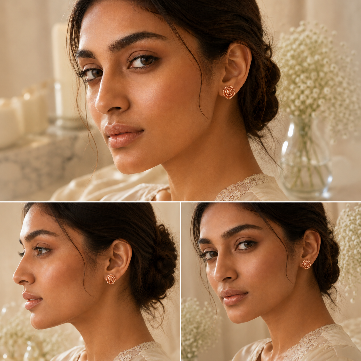 Floral Silver Stud Earrings