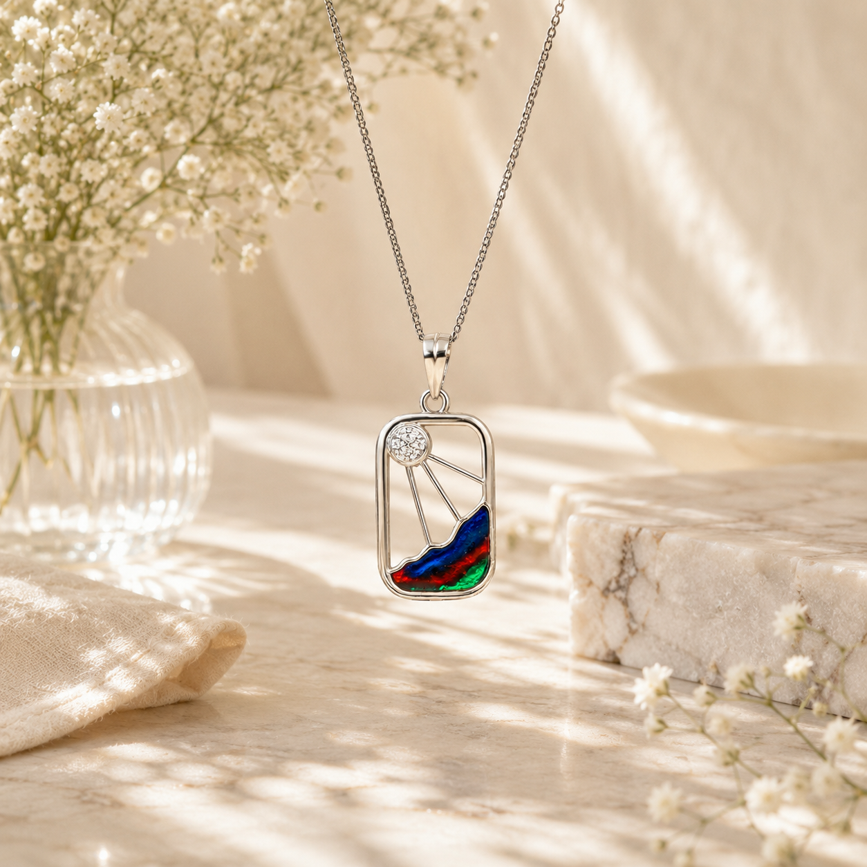 Sun and sea silver pendant – handcrafted silver PENDANTS (alternate view)