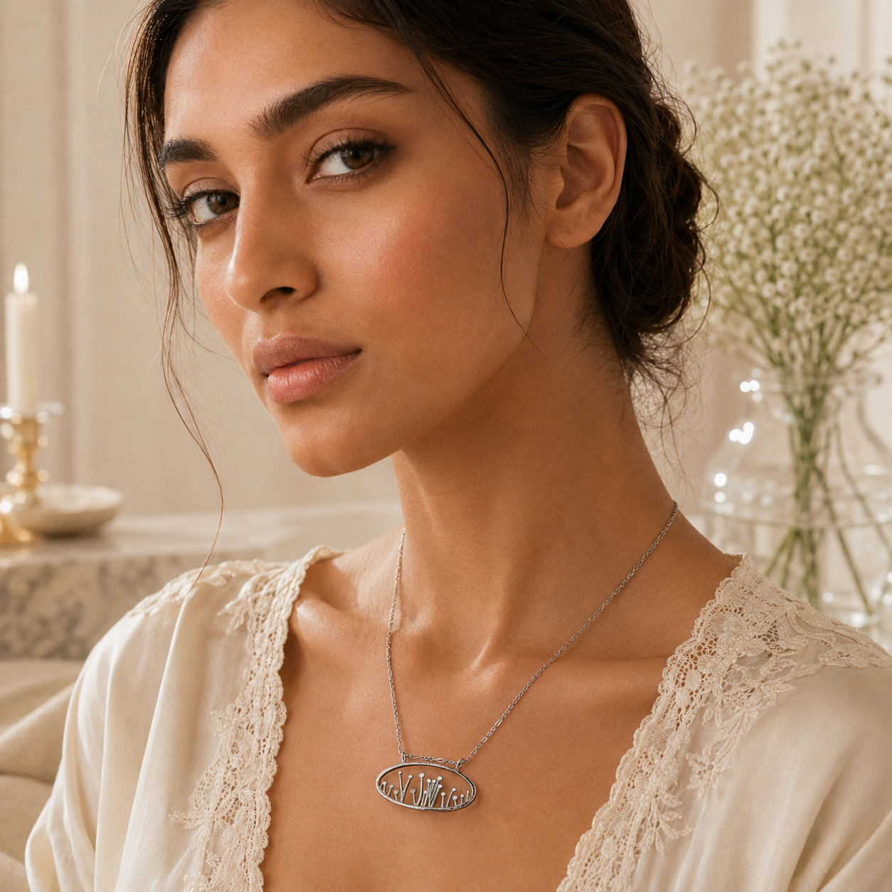 White Florets Silver Pendant