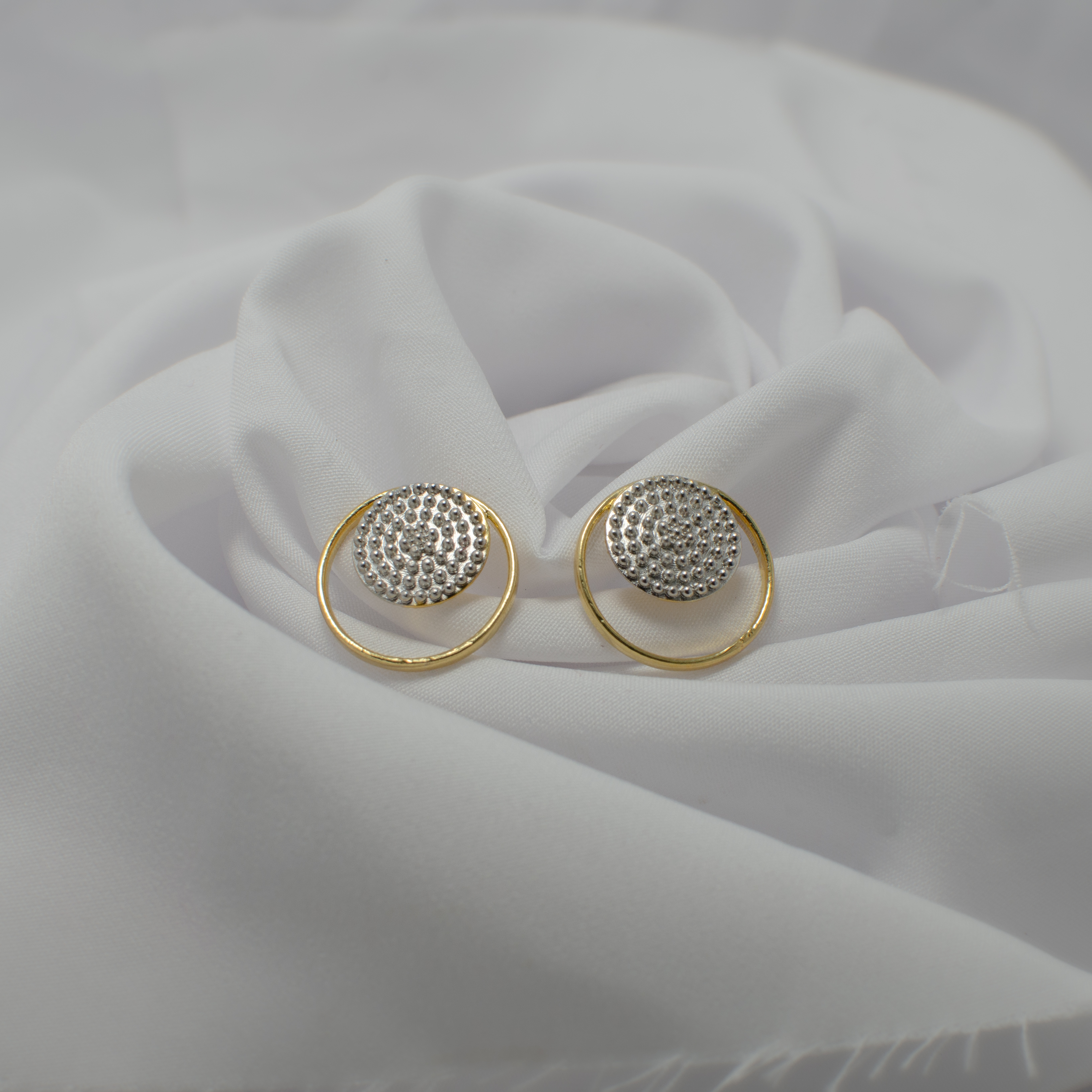 Dual Circular Ringed Silver Earrings