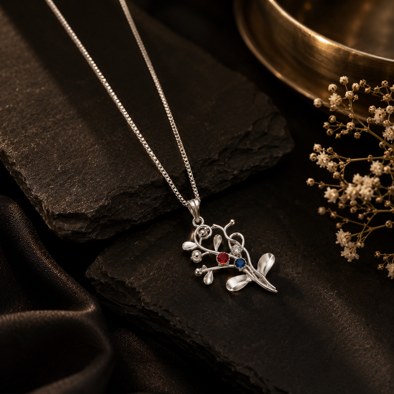 Mystic flora silver pendant – handcrafted silver PENDANTS (alternate view)