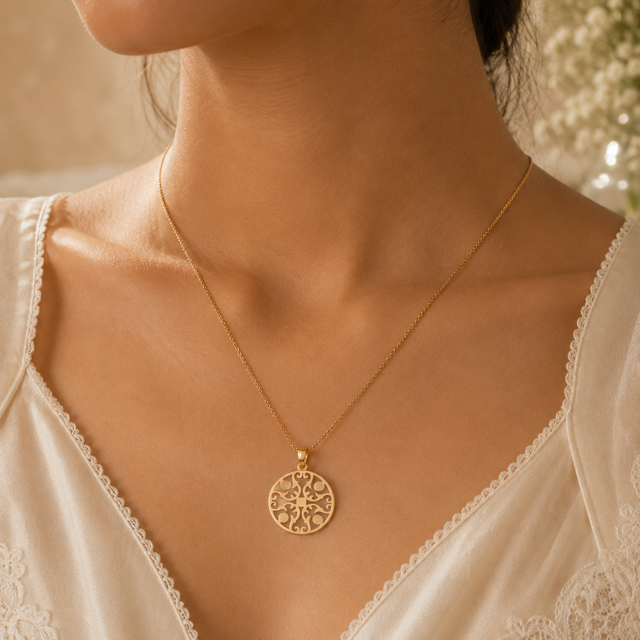 CLASSIC MEENAKARI ROUND SILVER PENDANT