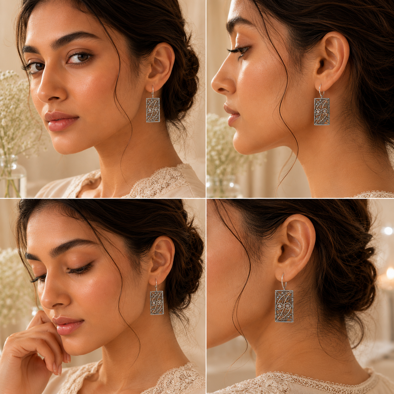 OBLONG SILVER DROP EARRINGS