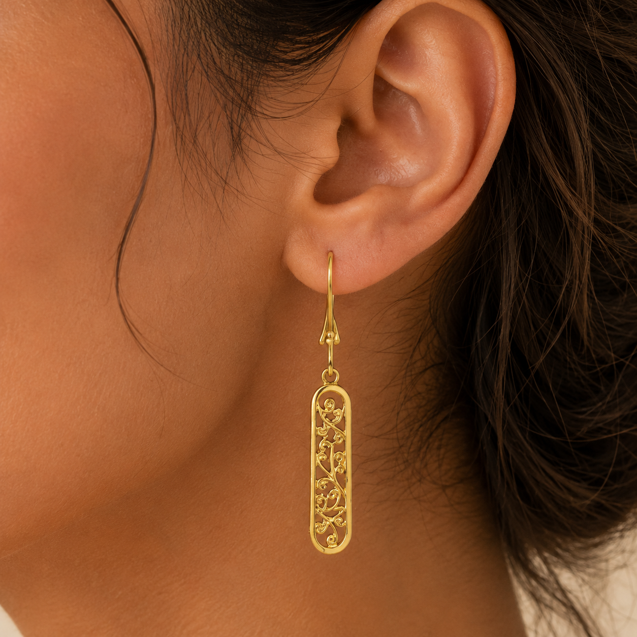 CARVED OBLONG SILVER EARRINGS