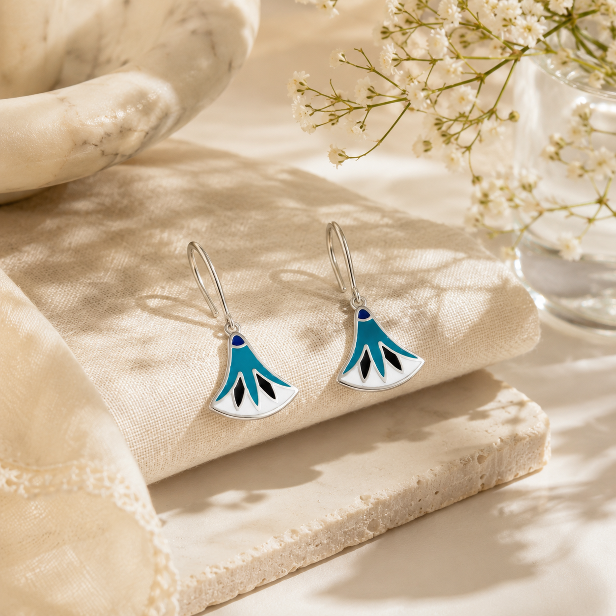 Petal crown silver earrings – handcrafted silver EARRINGS (alternate view)
