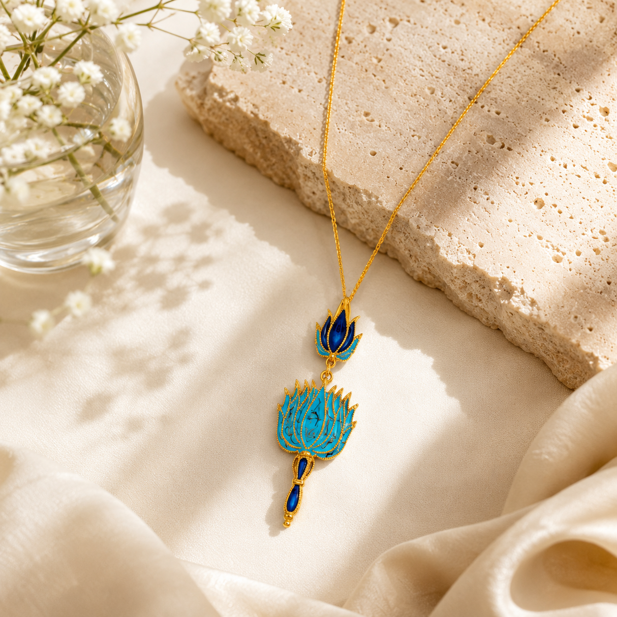 Lotus harmony silver pendant – handcrafted silver PENDANTS (alternate view)