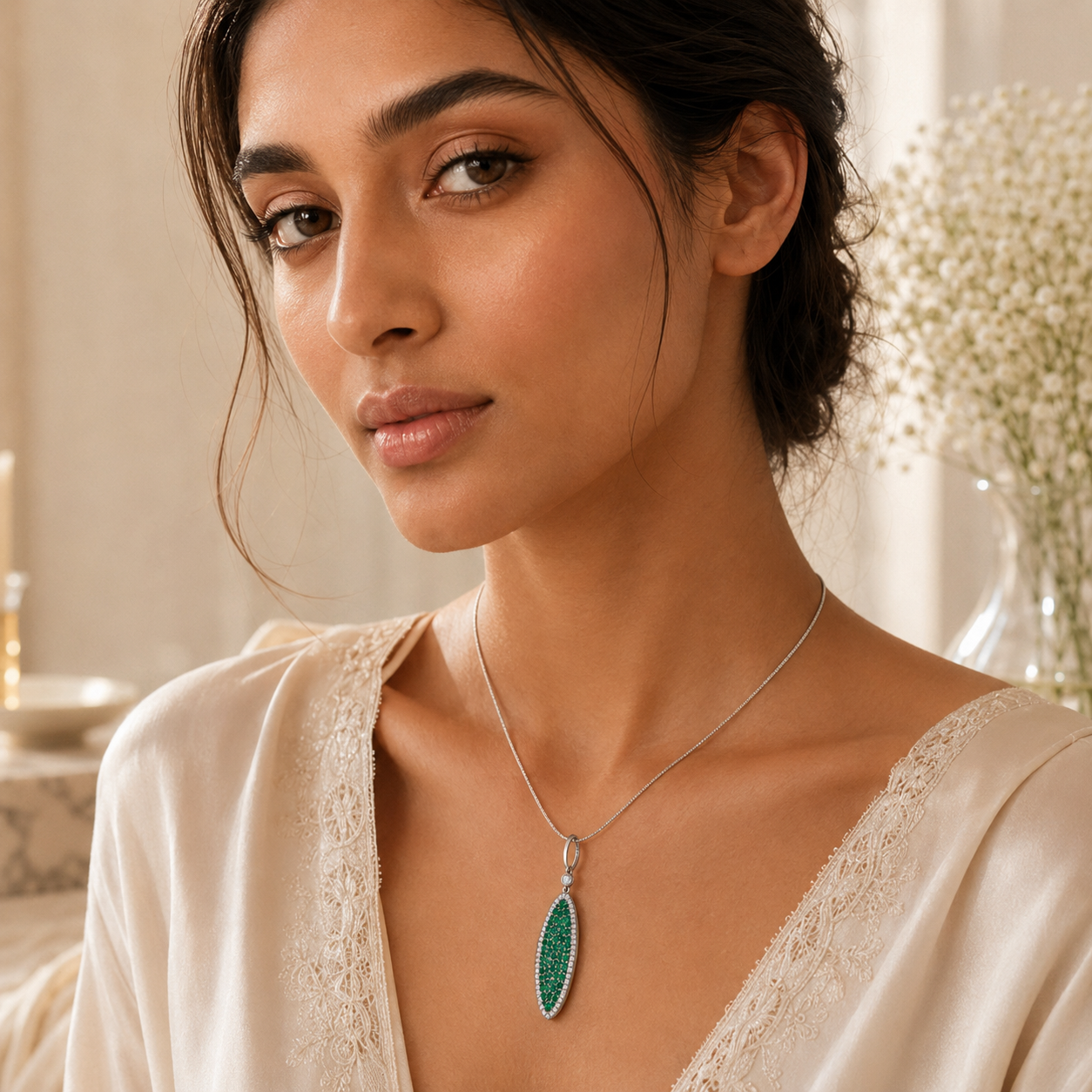 SILVER OVAL OPPULENCE PENDANT