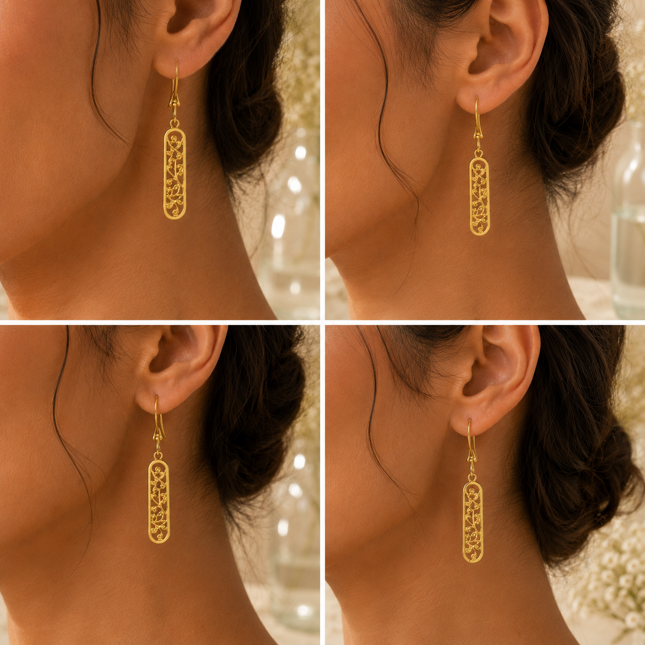 CARVED OBLONG SILVER EARRINGS