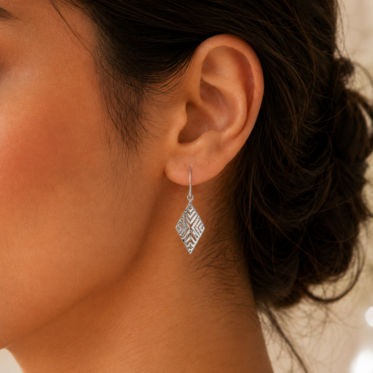 RHOMBUS SILVER DROP EARRINGS