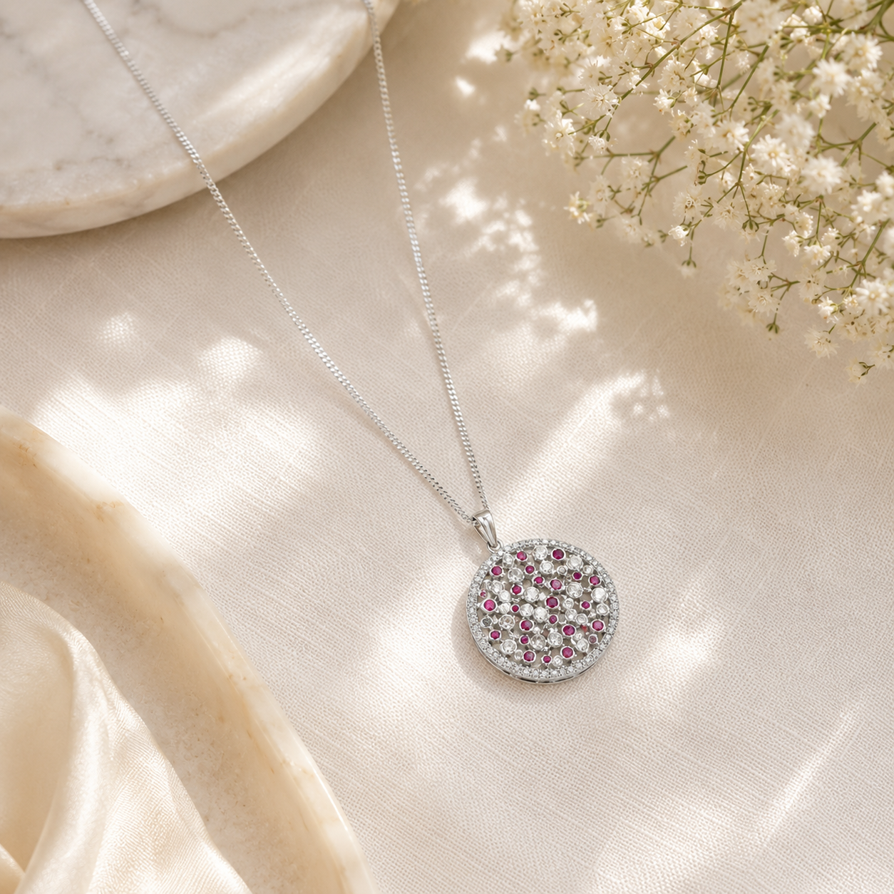 Sparkle disc silver pendant – handcrafted silver PENDANTS (alternate view)