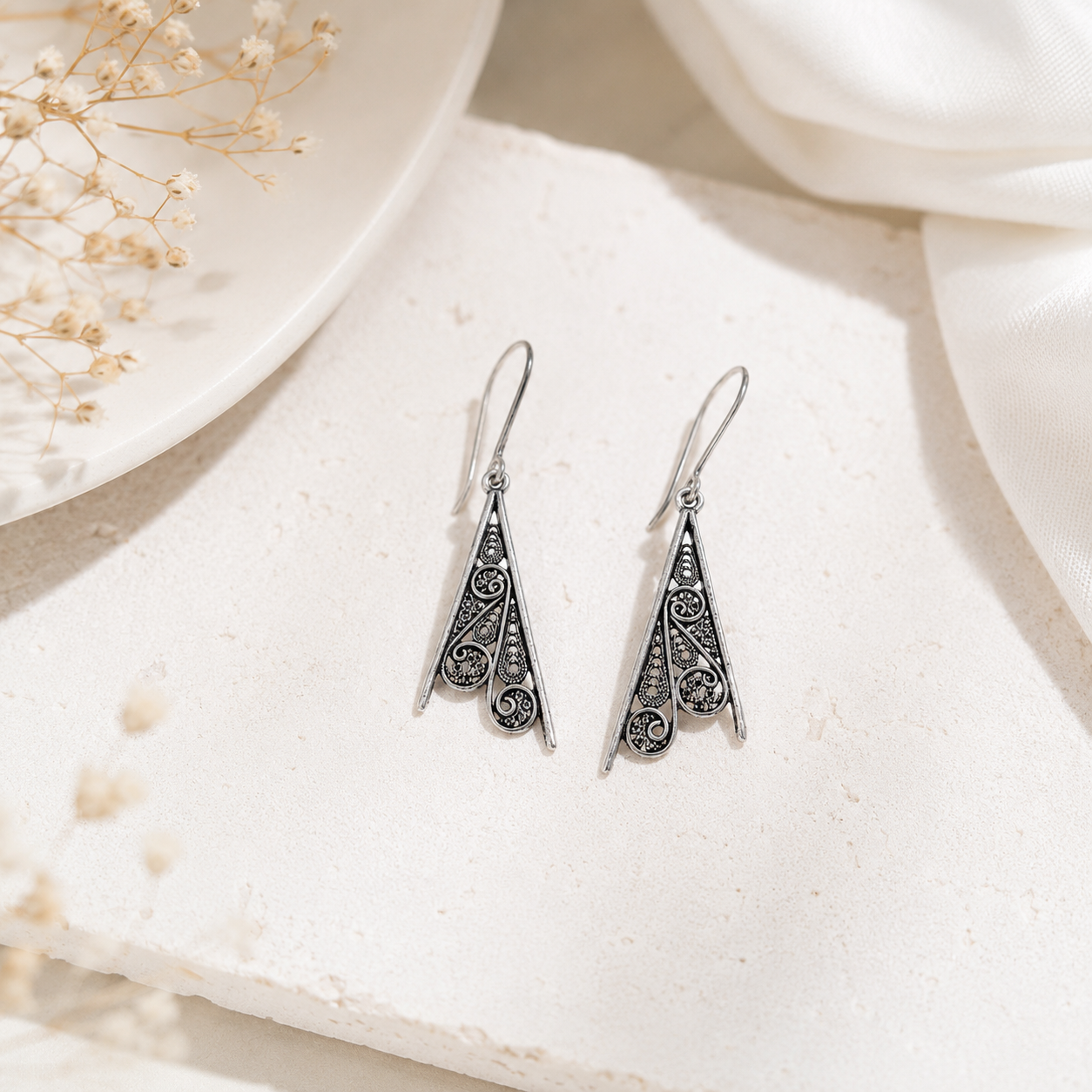 Silvery beauty drop earrings – handcrafted silver EARRINGS (alternate view)