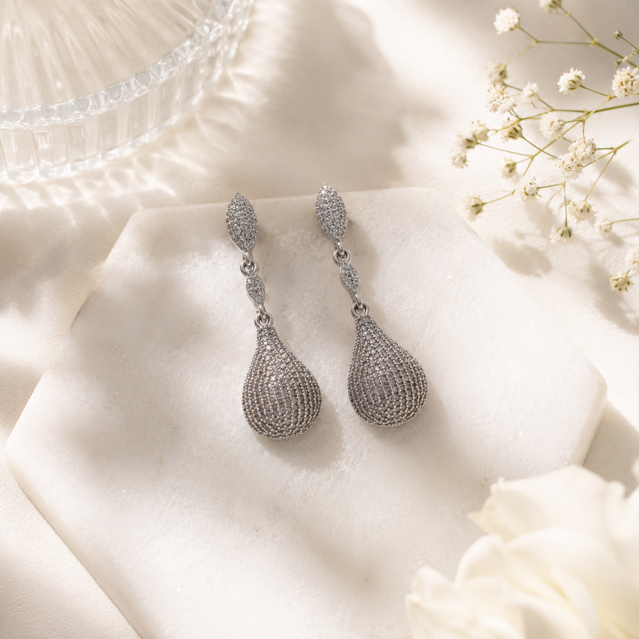 Zirconian drop silver earrings – handcrafted silver EARRINGS (alternate view)
