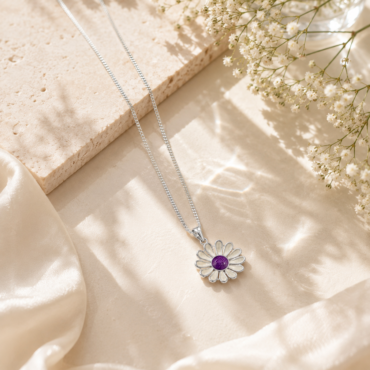 Gorgeous sunflower silver pendant – handcrafted silver PENDANTS (alternate view)