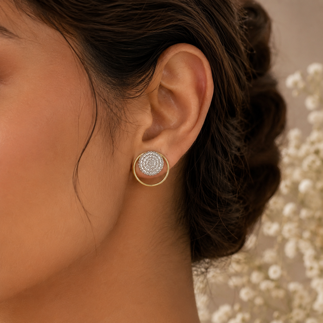 Dual Circular Ringed Silver Earrings