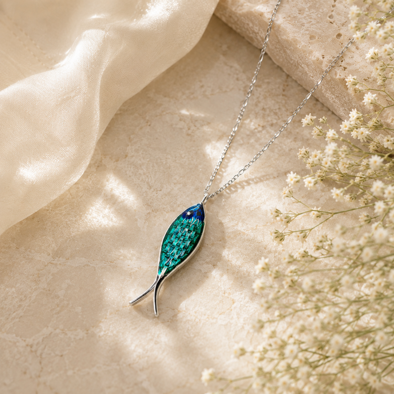 Aquatic love silver pendant – handcrafted silver PENDANTS (alternate view)