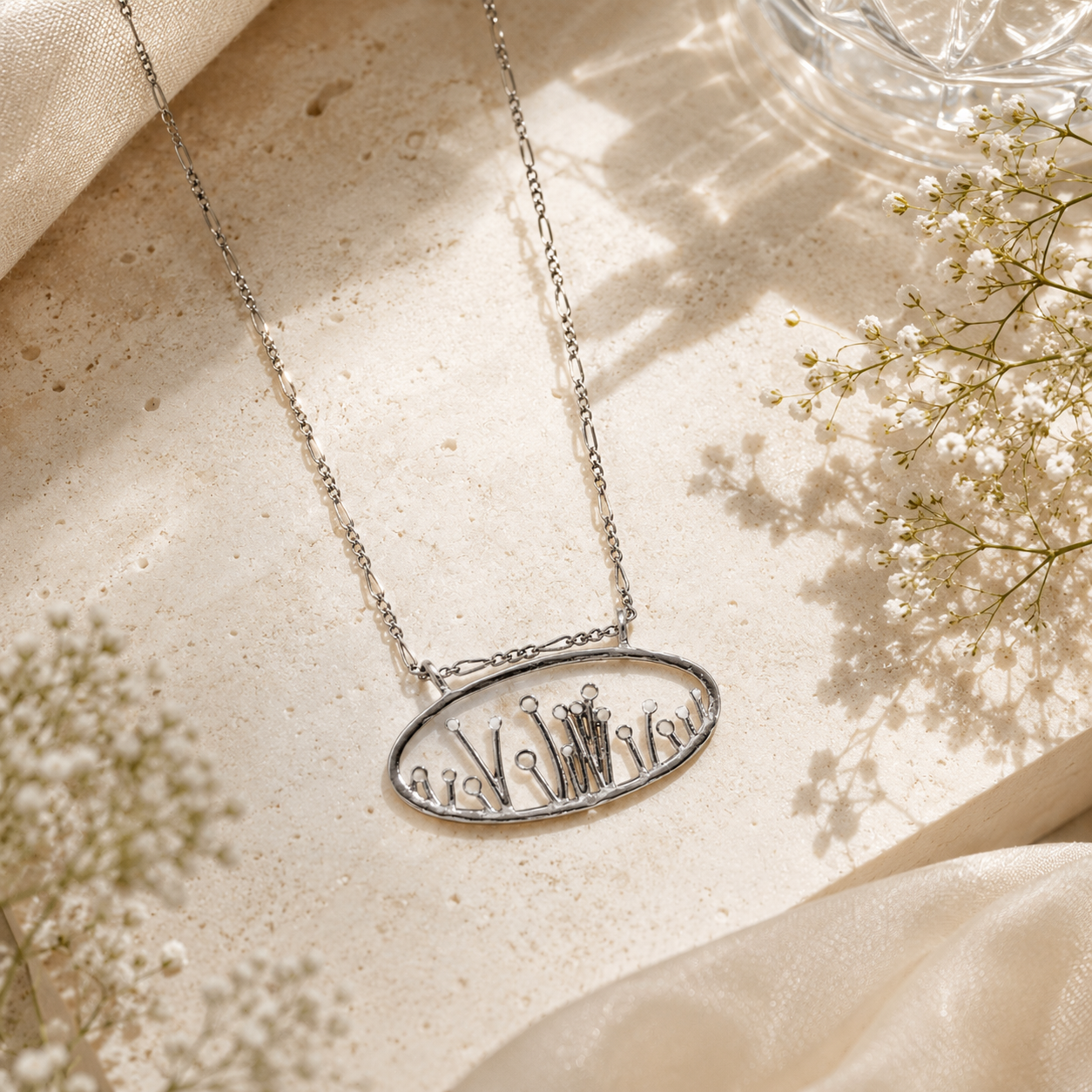 White florets silver pendant – handcrafted silver PENDANTS (alternate view)