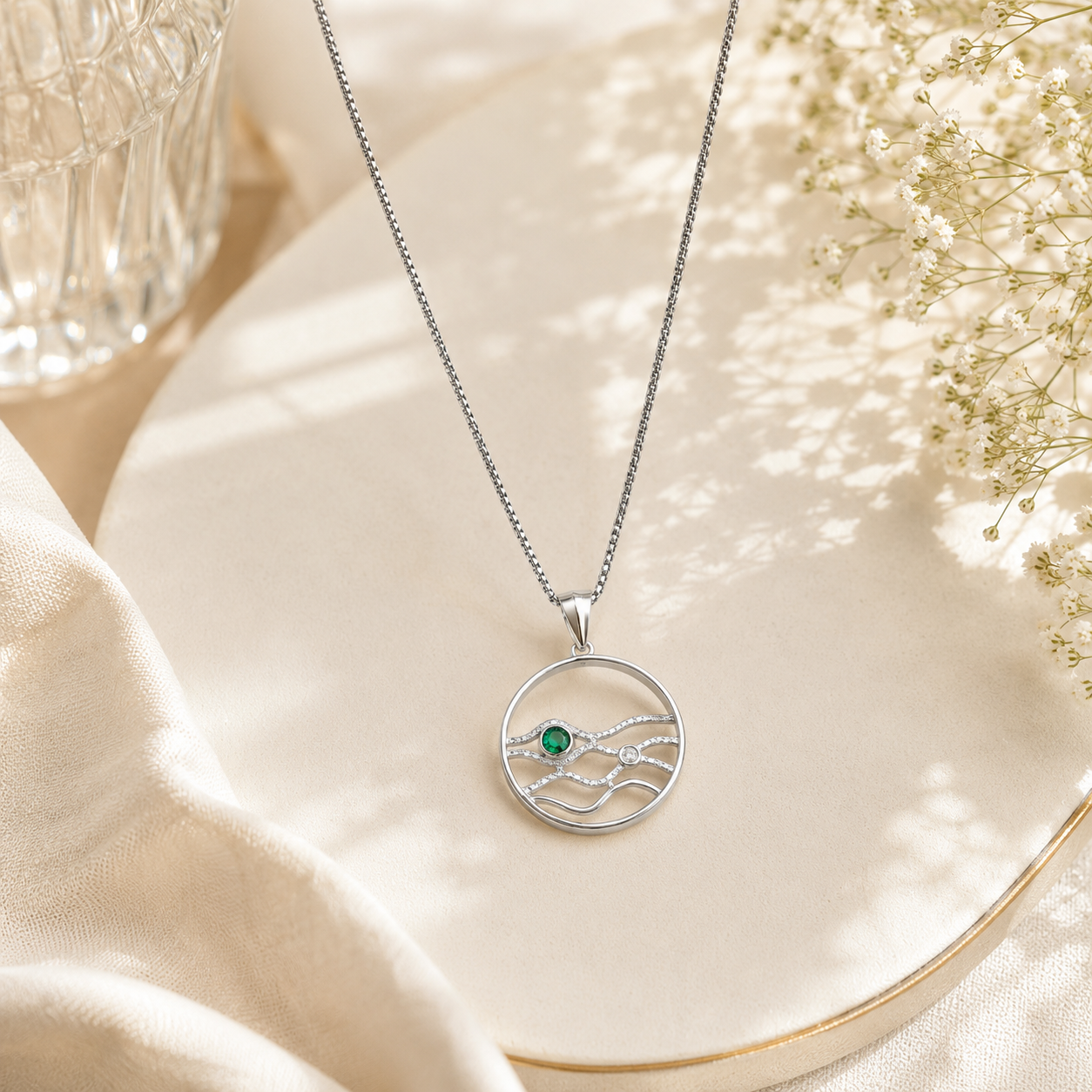 Wavy art silver pendant – handcrafted silver PENDANTS (alternate view)