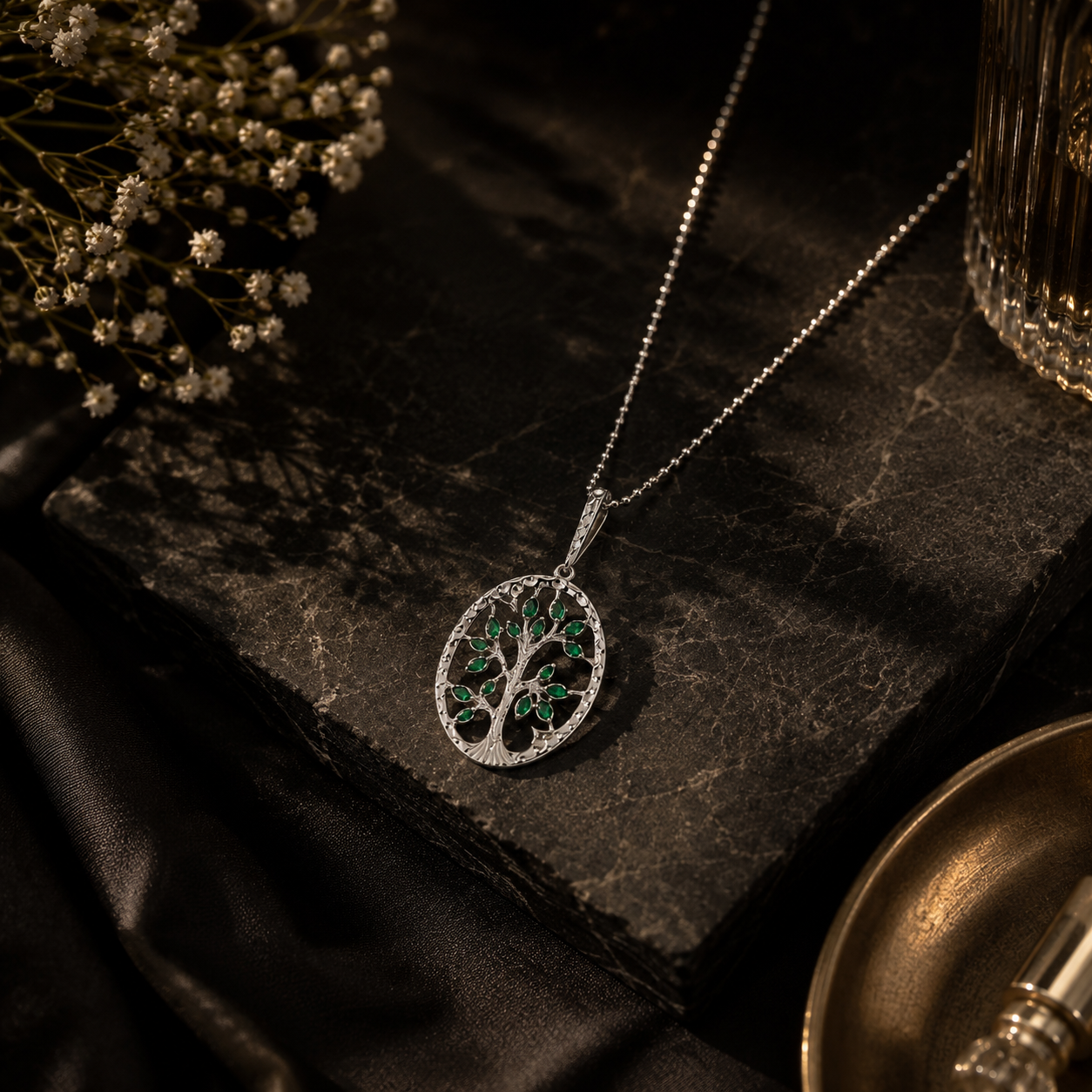 Mystic zircon tree silver pendant – handcrafted silver PENDANTS (alternate view)