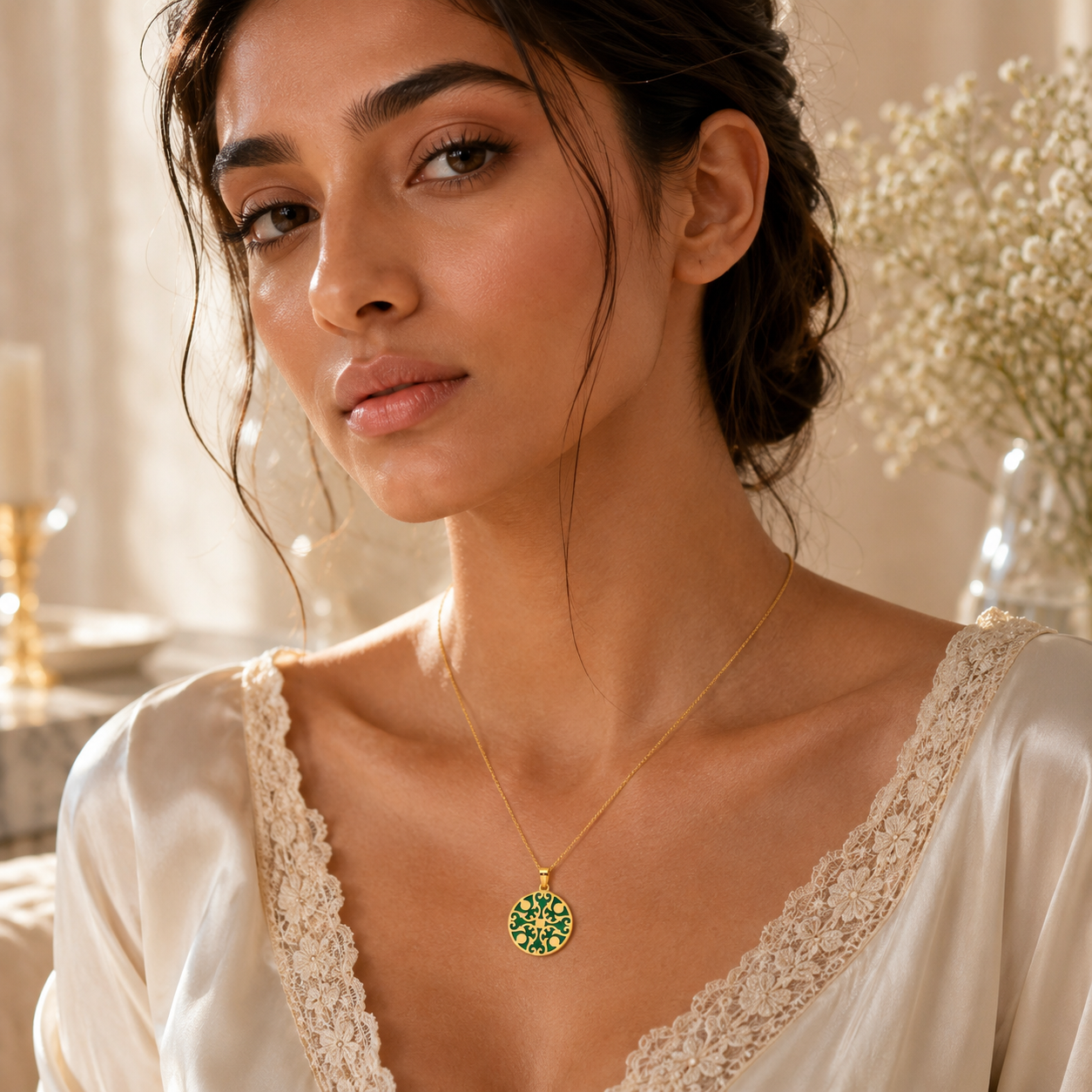 CLASSIC MEENAKARI ROUND SILVER PENDANT