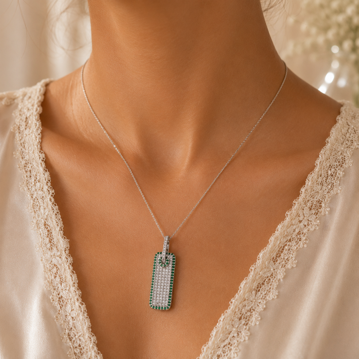 92.5 Silver Pave Stone Pendant