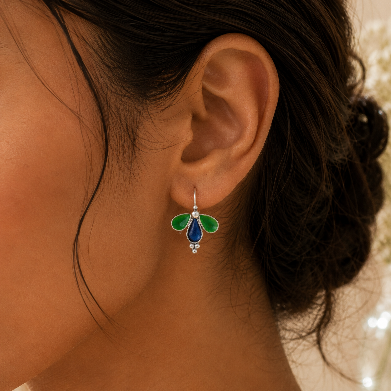 Colourful Silver Drop Earrings