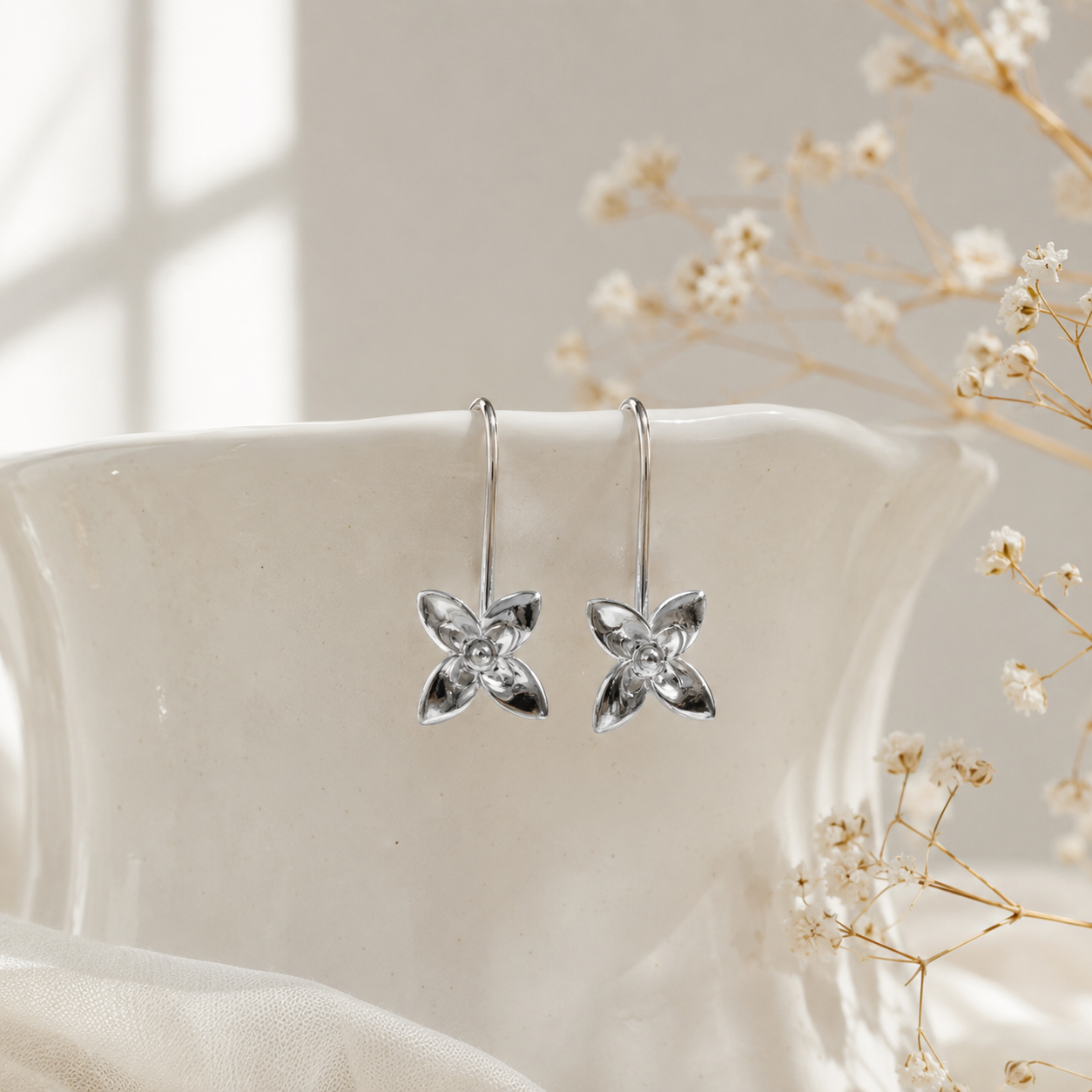 Nayantara silver earrings – handcrafted silver EARRINGS (alternate view)
